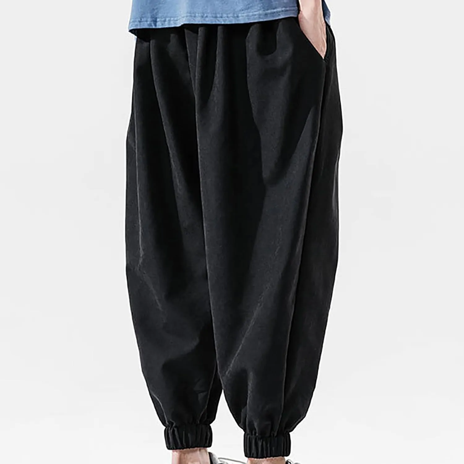 Mens Hip Hop Harem Pants Fashion Solid Color Oversized Tapered Pants Casual Comfy Elastic Drawstring Baggy Trouser
