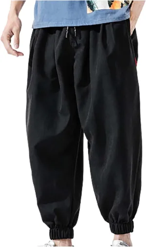 Mens Hip Hop Harem Pants Fashion Solid Color Oversized Tapered Pants Casual Comfy Elastic Drawstring Baggy Trouser