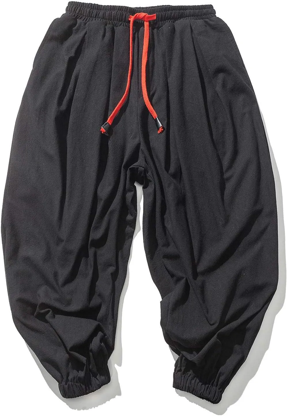 Mens Hip Hop Harem Pants Fashion Solid Color Oversized Tapered Pants Casual Comfy Elastic Drawstring Baggy Trouser
