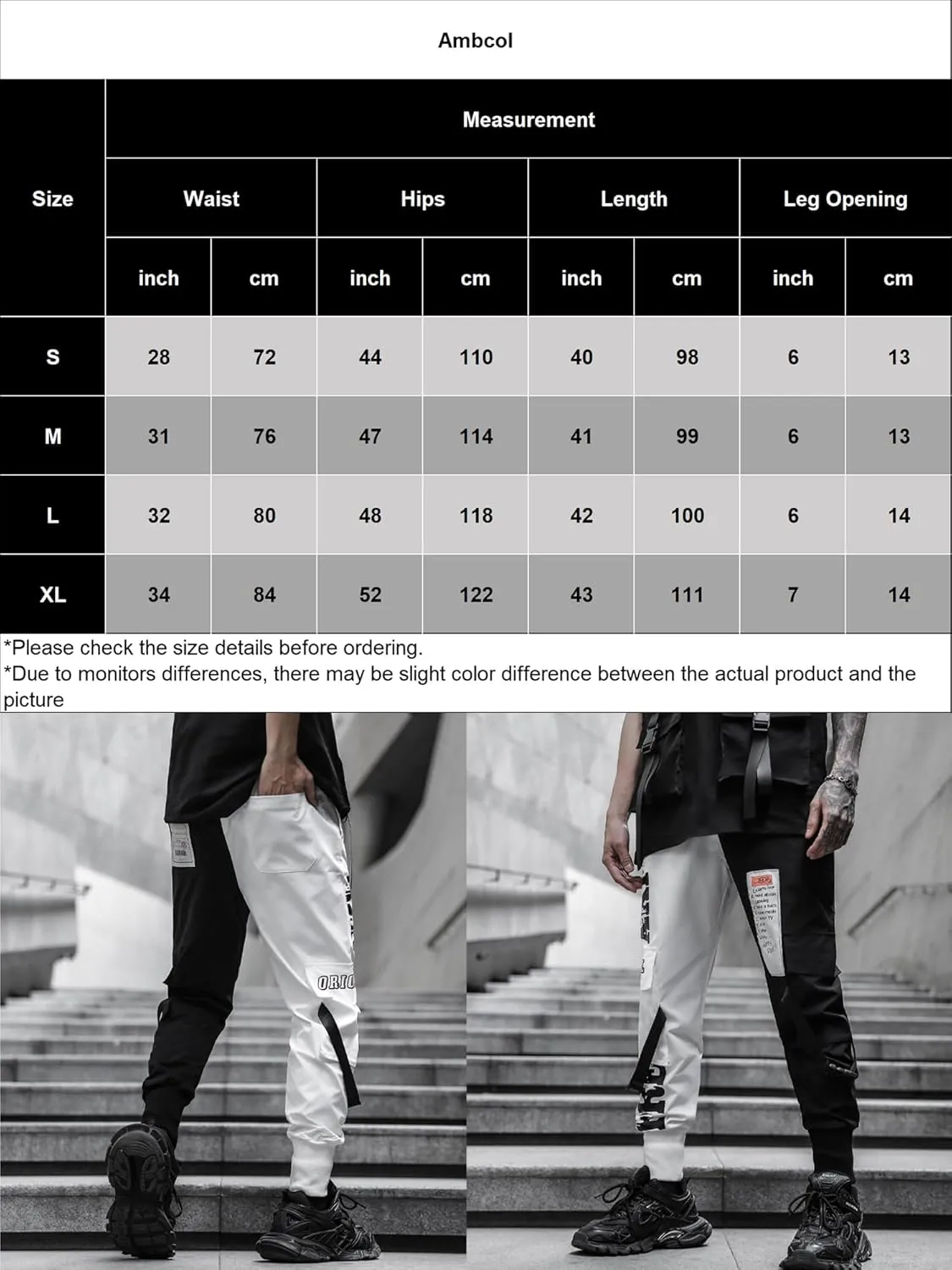Men's Jogger Pants Punk Cargo Baggy Techwear Hip Hop Harem Pants Streetwear Tactical Track Pants Black White