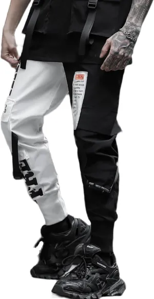 Men's Jogger Pants Punk Cargo Baggy Techwear Hip Hop Harem Pants Streetwear Tactical Track Pants Black White