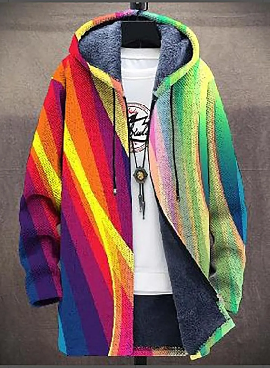 Men's Long Cardigan Hoodies 2023 Fashion Patterned Fleece Lined Full Zipper Cable Knit Sweater Coats with Pockets