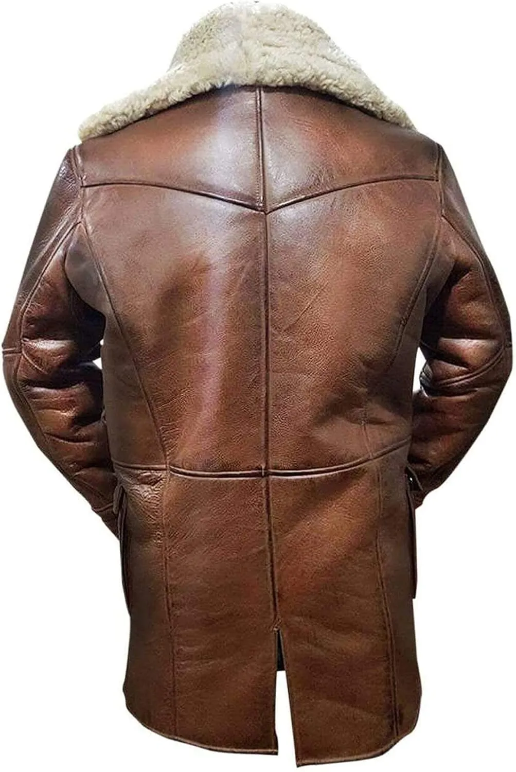 Men's Military Bane Coat Tom Fur Shearling Hardy Winter Knight Rises Sheepskin Leather Trench Coat Black & Brown