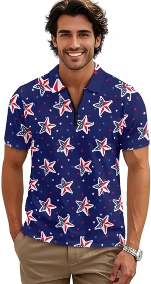 Men's Short Sleeve Shirt Zipper Collar Golf Shirt Summer Quick Dry Athletic Tops Slim Fit Sports Tennis Shirts