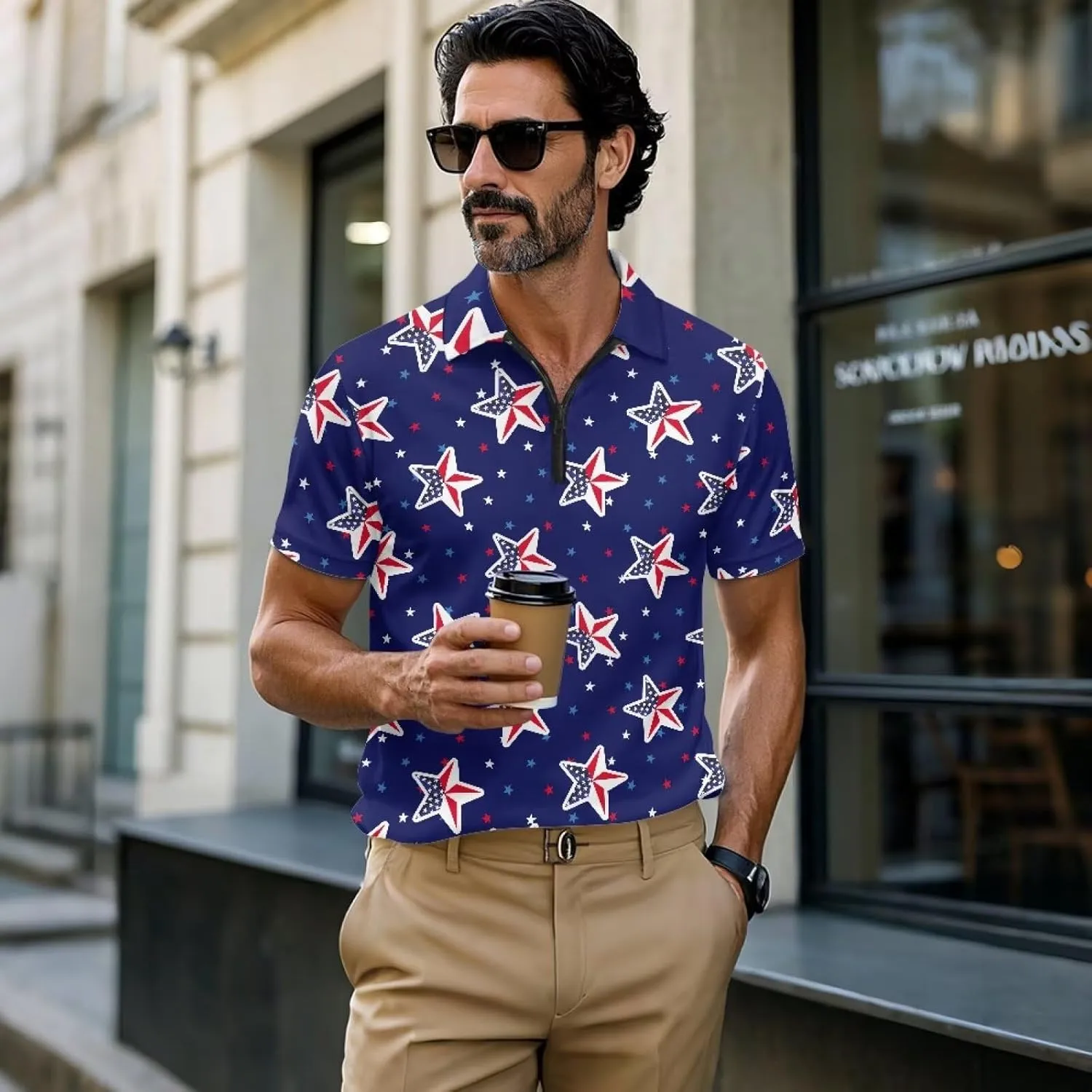 Men's Short Sleeve Shirt Zipper Collar Golf Shirt Summer Quick Dry Athletic Tops Slim Fit Sports Tennis Shirts