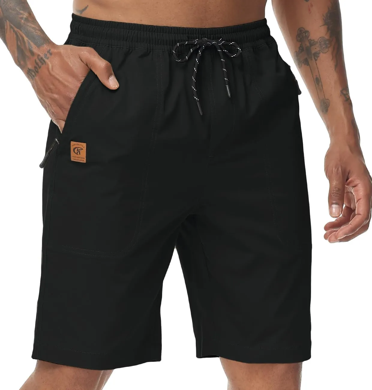 Men's Stretch Shorts Casual Classic Fit Drawstring Summer Beach Shorts with Zipper Pockets