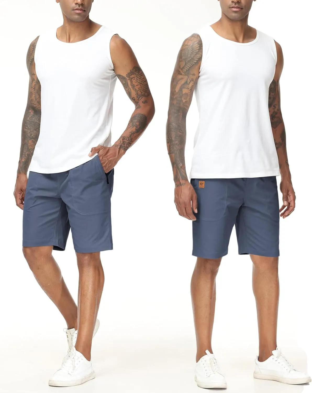 Men's Stretch Shorts Casual Classic Fit Drawstring Summer Beach Shorts with Zipper Pockets