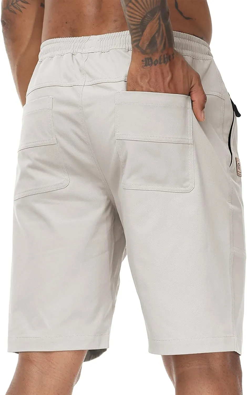 Men's Stretch Shorts Casual Classic Fit Drawstring Summer Beach Shorts with Zipper Pockets