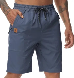 Men's Stretch Shorts Casual Classic Fit Drawstring Summer Beach Shorts with Zipper Pockets