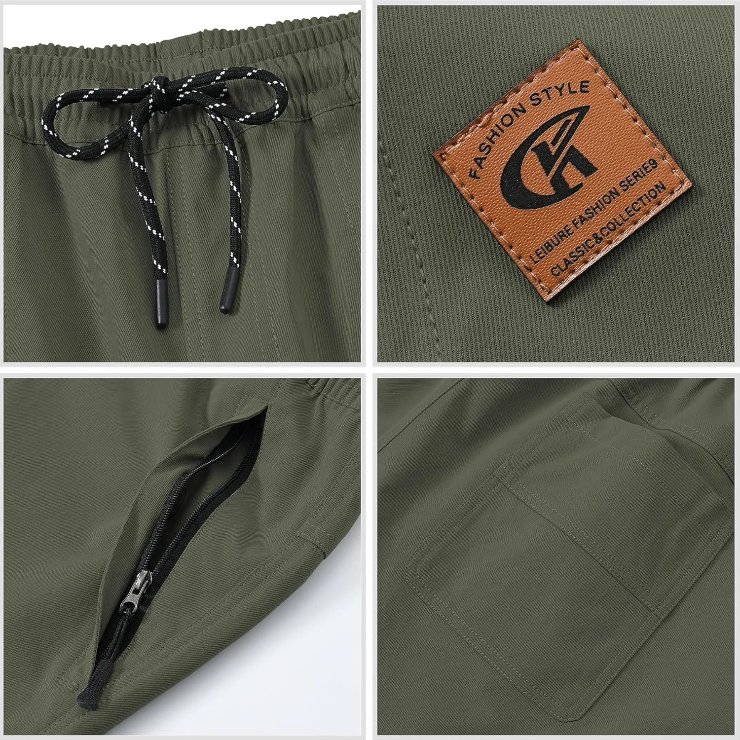 Men's Stretch Shorts Casual Classic Fit Drawstring Summer Beach Shorts with Zipper Pockets