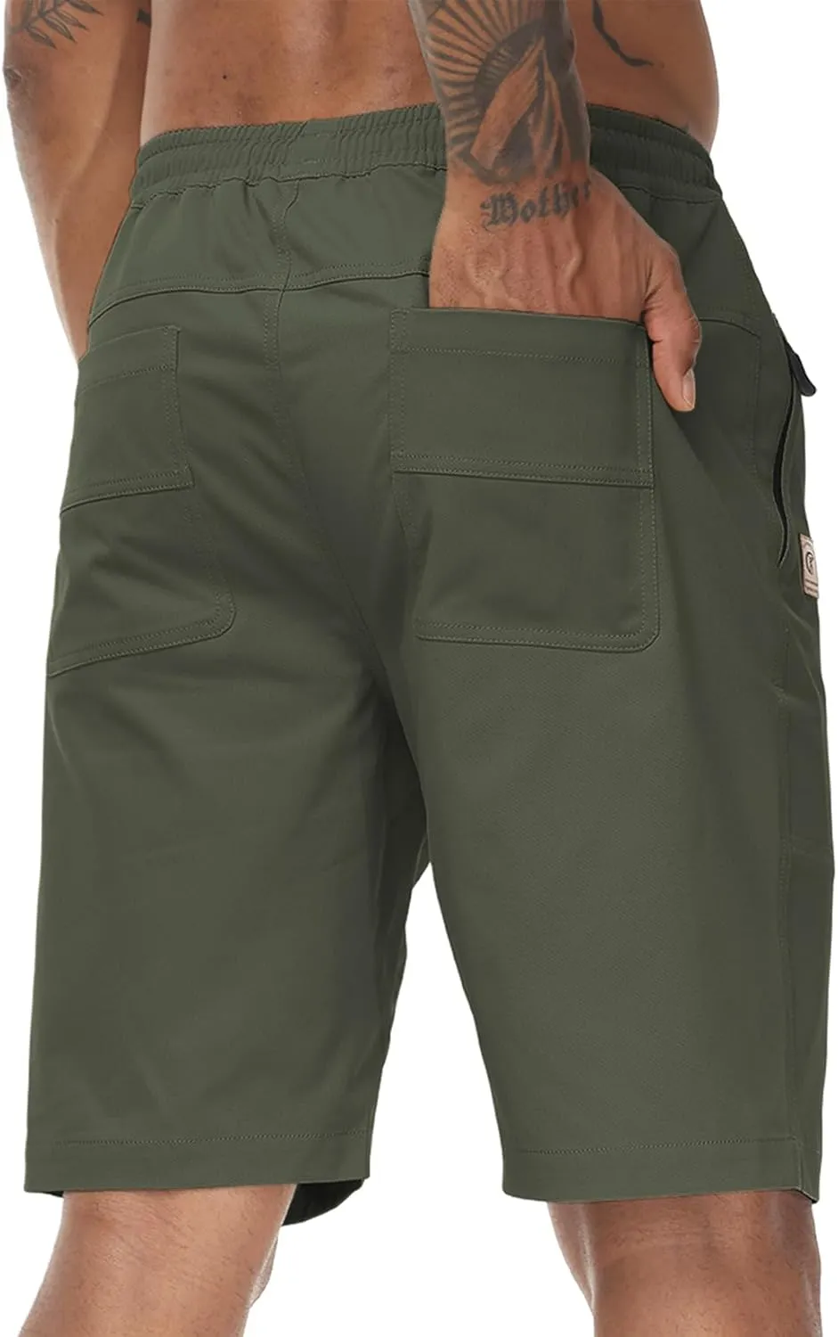 Men's Stretch Shorts Casual Classic Fit Drawstring Summer Beach Shorts with Zipper Pockets