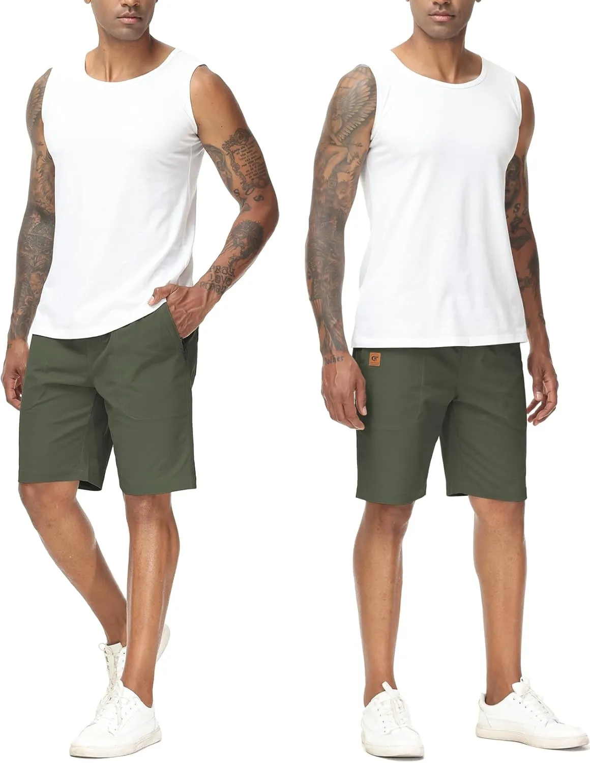 Men's Stretch Shorts Casual Classic Fit Drawstring Summer Beach Shorts with Zipper Pockets