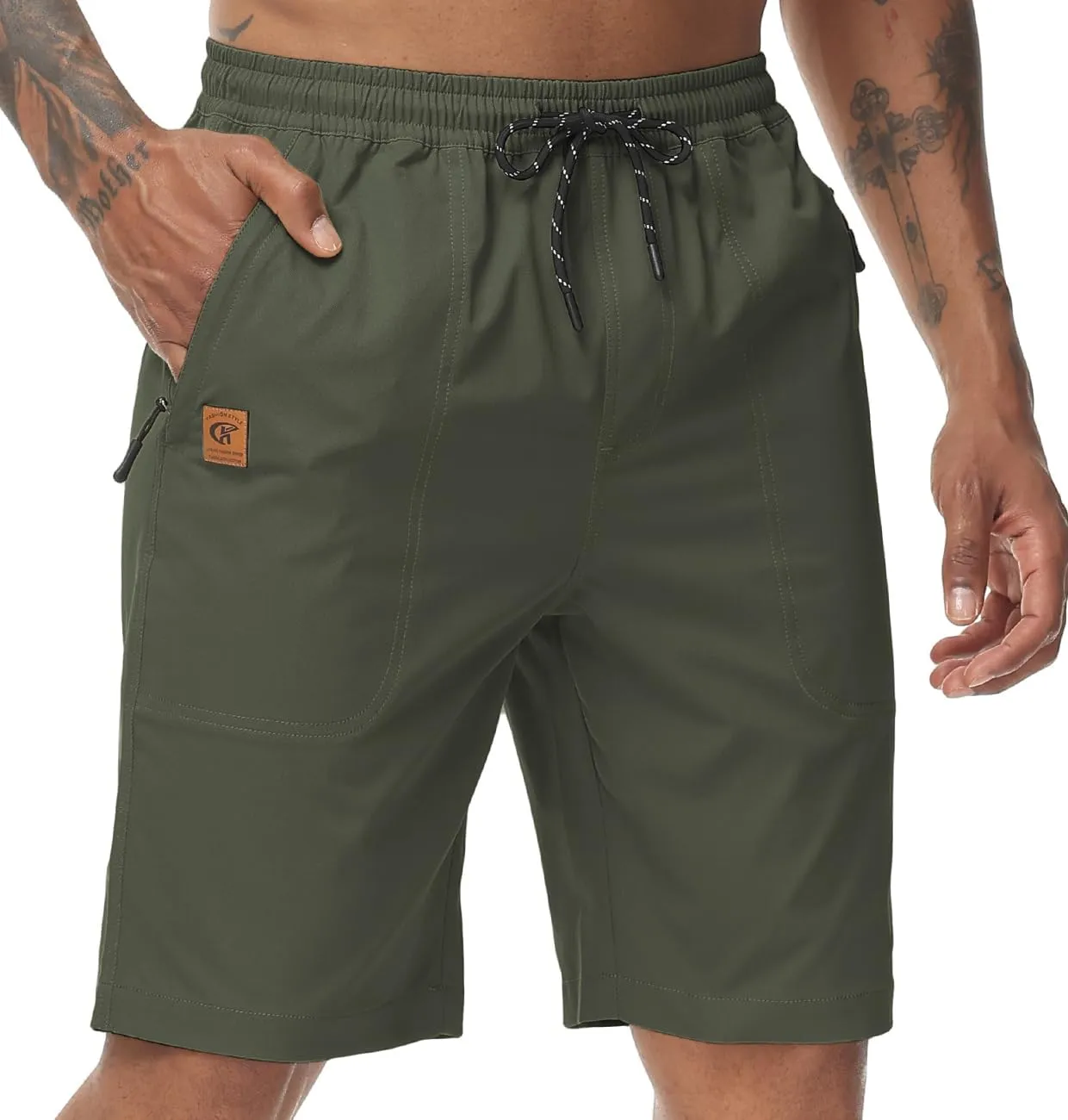 Men's Stretch Shorts Casual Classic Fit Drawstring Summer Beach Shorts with Zipper Pockets