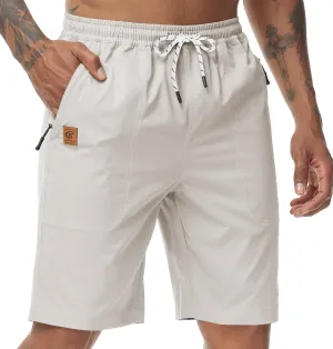 Men's Stretch Shorts Casual Classic Fit Drawstring Summer Beach Shorts with Zipper Pockets