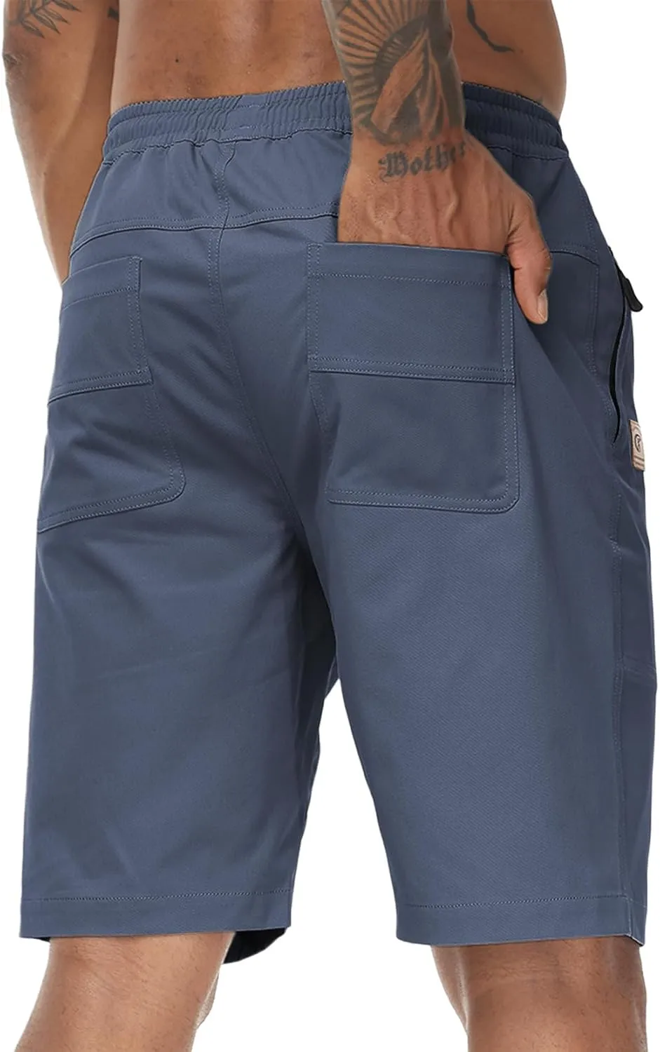 Men's Stretch Shorts Casual Classic Fit Drawstring Summer Beach Shorts with Zipper Pockets