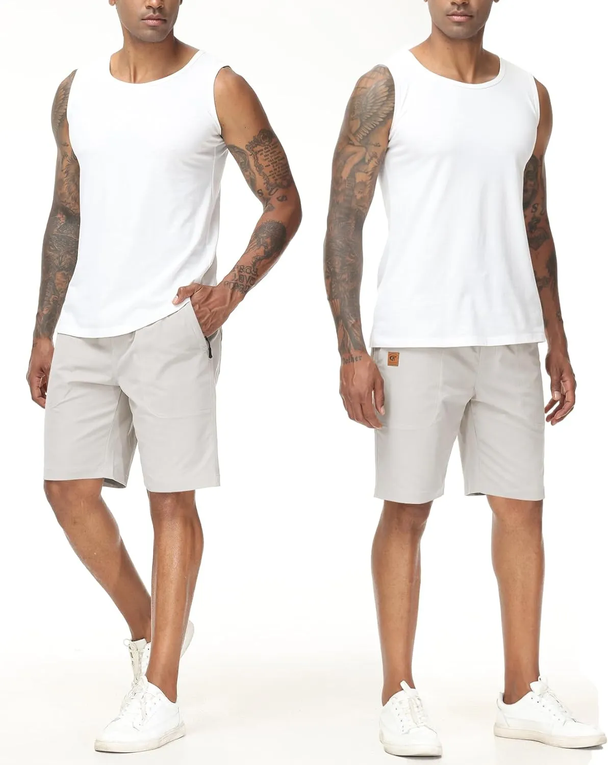Men's Stretch Shorts Casual Classic Fit Drawstring Summer Beach Shorts with Zipper Pockets