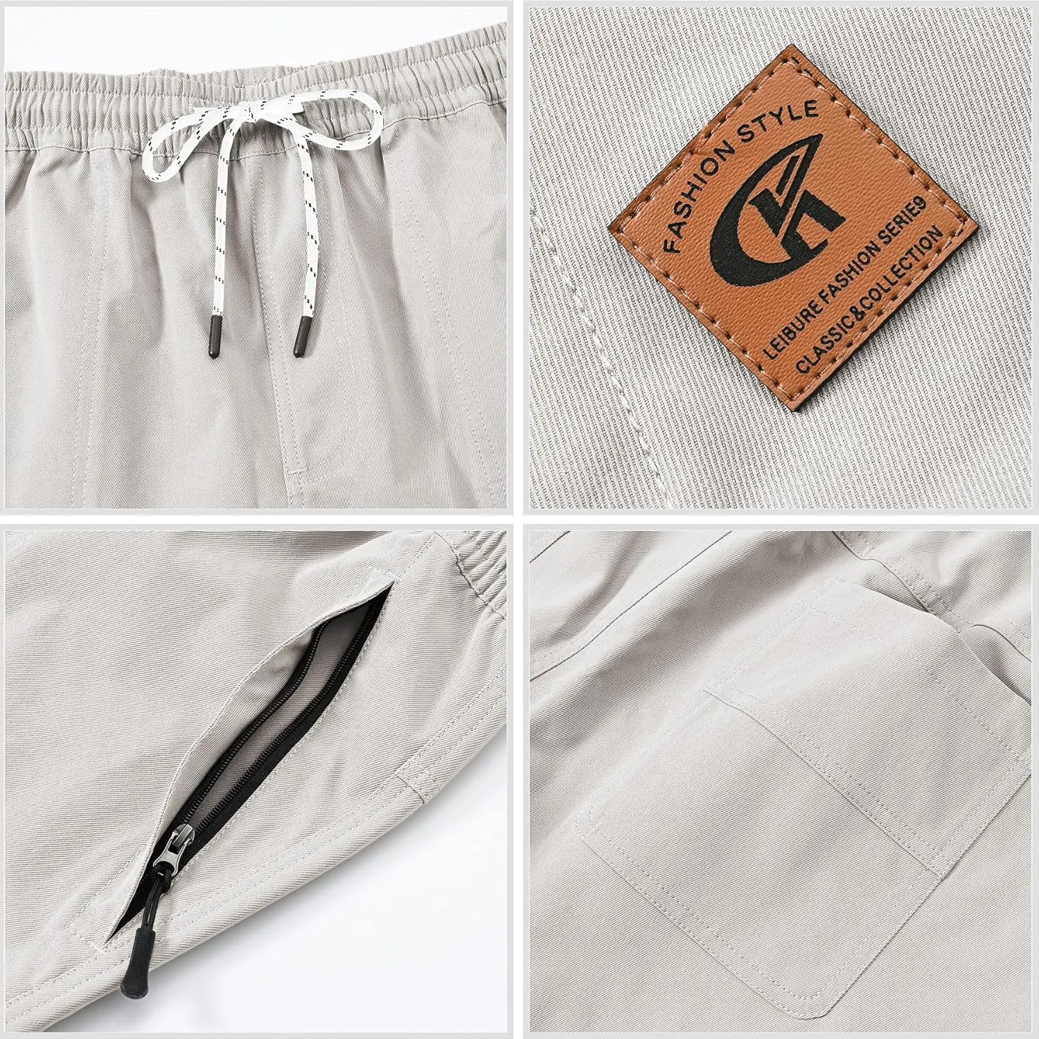 Men's Stretch Shorts Casual Classic Fit Drawstring Summer Beach Shorts with Zipper Pockets
