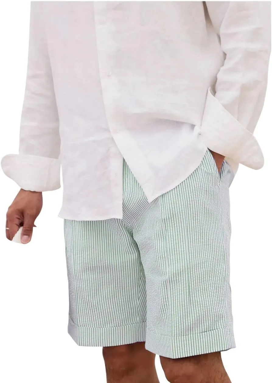 Mens Summer Seersucker Slim Fit Suit Shorts Mens Causal Polyester Sear Sucker Shorts