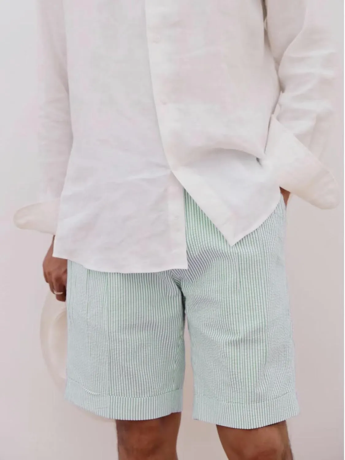 Mens Summer Seersucker Slim Fit Suit Shorts Mens Causal Polyester Sear Sucker Shorts