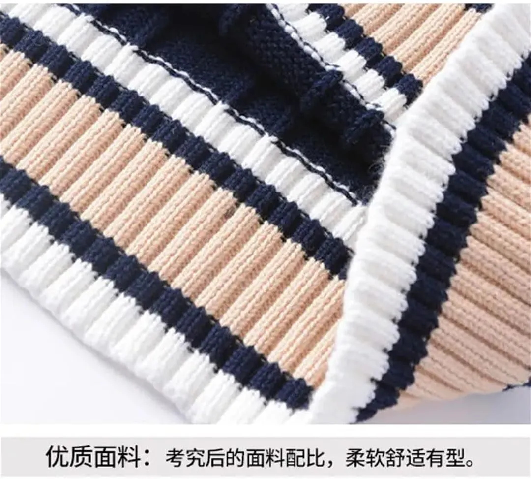 Men's Sweater Vest Thickened V-Neck Sleeveless Knitted Sweater Vest Striped Retro College Style Loose Versatile Vest