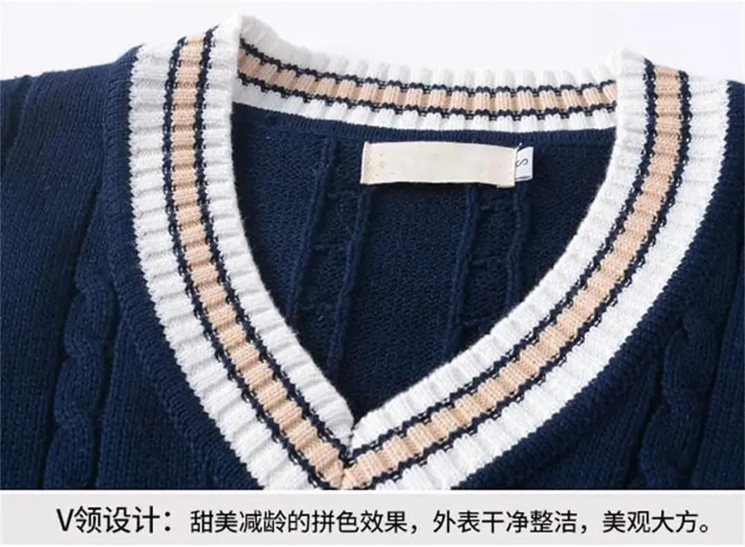 Men's Sweater Vest Thickened V-Neck Sleeveless Knitted Sweater Vest Striped Retro College Style Loose Versatile Vest