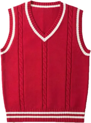 Men's Sweater Vest Thickened V-Neck Sleeveless Knitted Sweater Vest Striped Retro College Style Loose Versatile Vest