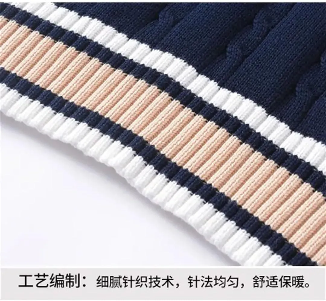 Men's Sweater Vest Thickened V-Neck Sleeveless Knitted Sweater Vest Striped Retro College Style Loose Versatile Vest
