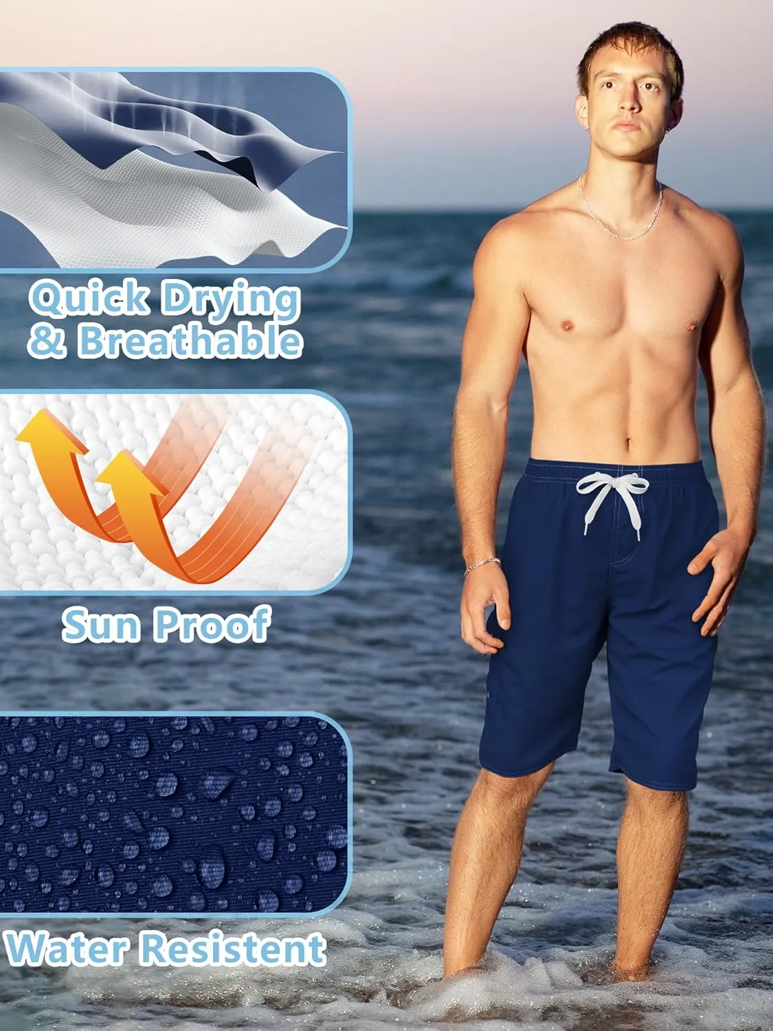 Mens Swim Trunks Swim Shorts Swimwear Swimsuit Beach Shorts Bathing Suits Quick Dry Waterproof