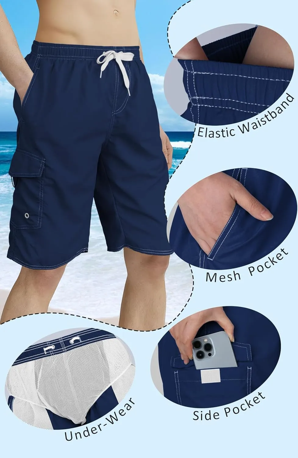 Mens Swim Trunks Swim Shorts Swimwear Swimsuit Beach Shorts Bathing Suits Quick Dry Waterproof