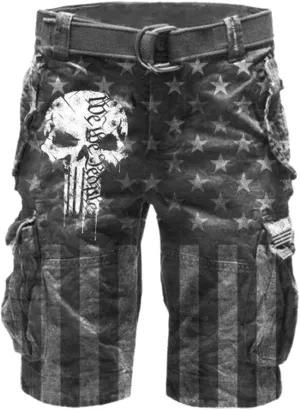 Mens Vintage Cargo Shorts Skull Print Outdoor Relaxed Fit Lightweight Cotton Cargo Shorts