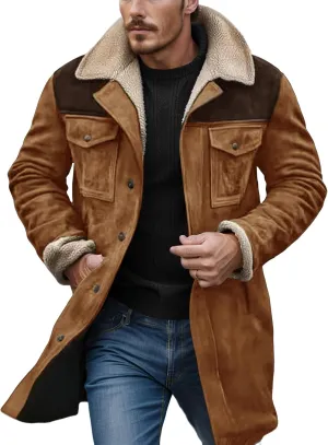 Men's Vintage Suede Jacket Faux Leather Jackets Plush Reversed Collar Coats Western Motorcycle Coat Retro Outwear