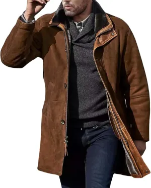 Mens Western Cowboy Jacket Long Trench Coats Zip Up Stand Collar Jacket Winter Vintage Cowboy Peacoat Retro Tops