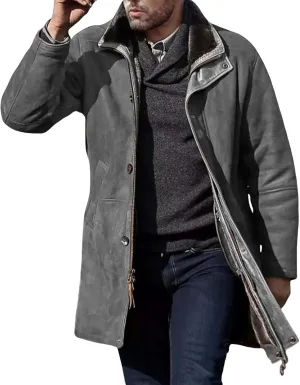 Mens Western Cowboy Jacket Long Trench Coats Zip Up Stand Collar Jacket Winter Vintage Cowboy Peacoat Retro Tops