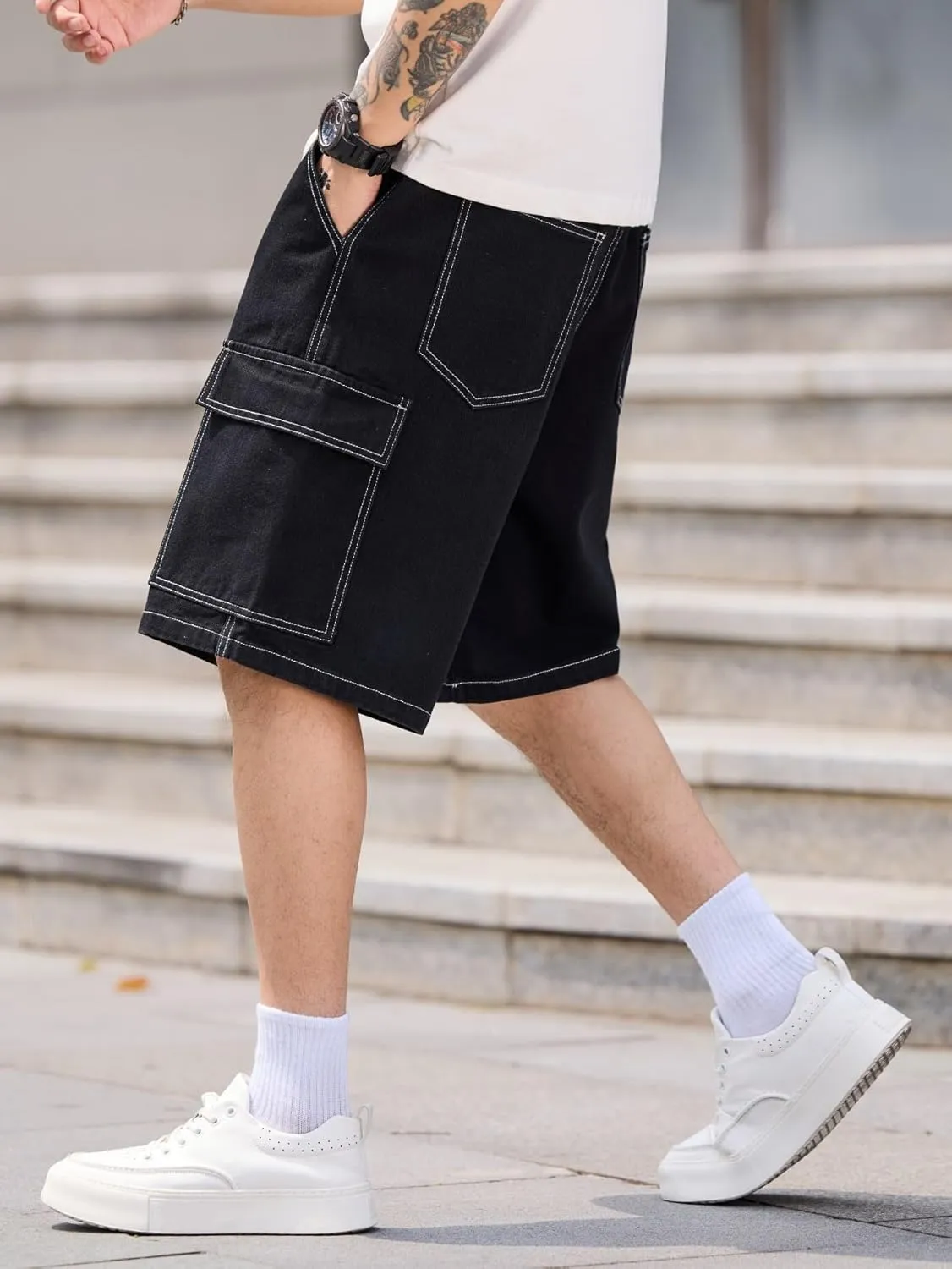 Mens Womens Baggy Jean Shorts Wide Leg Denim Casual Fashion Summer Cargo Shorts