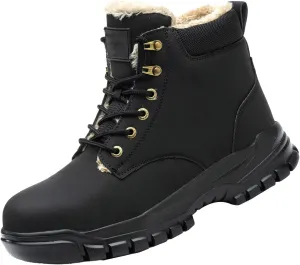 Mens Work Boots Waterproof Hiking Sneakers Zip Up Fur Lined Womens Safety Toe Shoes Wide Width Lightweight Outdoor Botas Mid Ankle Work Casual Hike Grounded Footwear