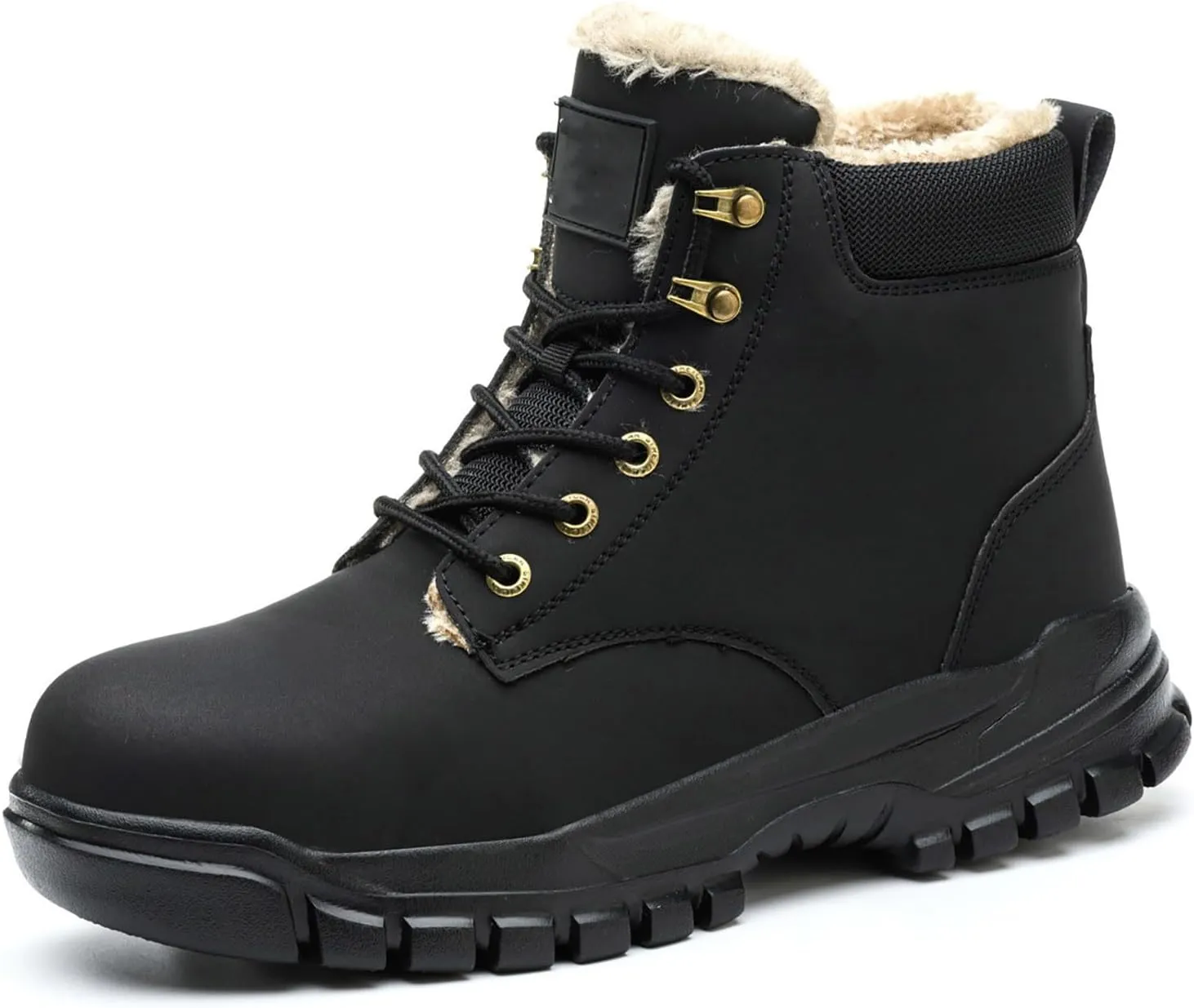 Mens Work Boots Waterproof Hiking Sneakers Zip Up Fur Lined Womens Safety Toe Shoes Wide Width Lightweight Outdoor Botas Mid Ankle Work Casual Hike Grounded Footwear