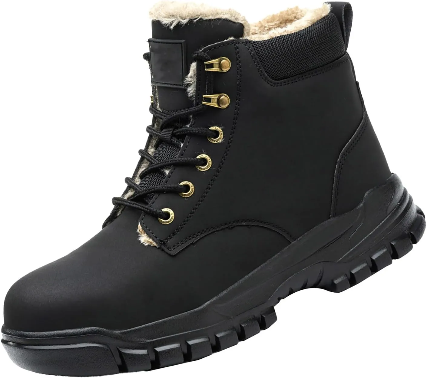 Mens Work Boots Waterproof Hiking Sneakers Zip Up Fur Lined Womens Safety Toe Shoes Wide Width Lightweight Outdoor Botas Mid Ankle Work Casual Hike Grounded Footwear