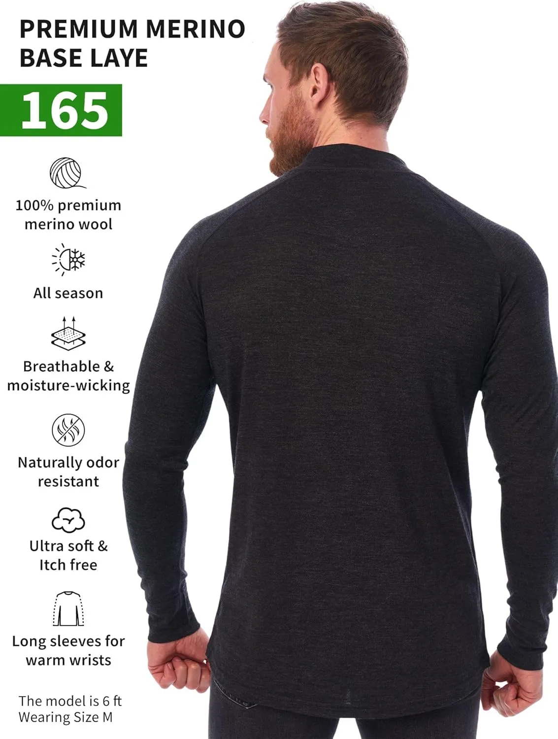Merino Wool Base Layer Mens - Wool Half Zip Sweater Men - Merino Quarter Zip Sweater Lite, Midweight, Heavyweight and Socks