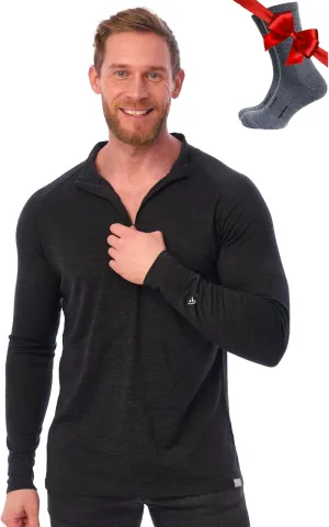 Merino Wool Base Layer Mens - Wool Half Zip Sweater Men - Merino Quarter Zip Sweater Lite, Midweight, Heavyweight and Socks