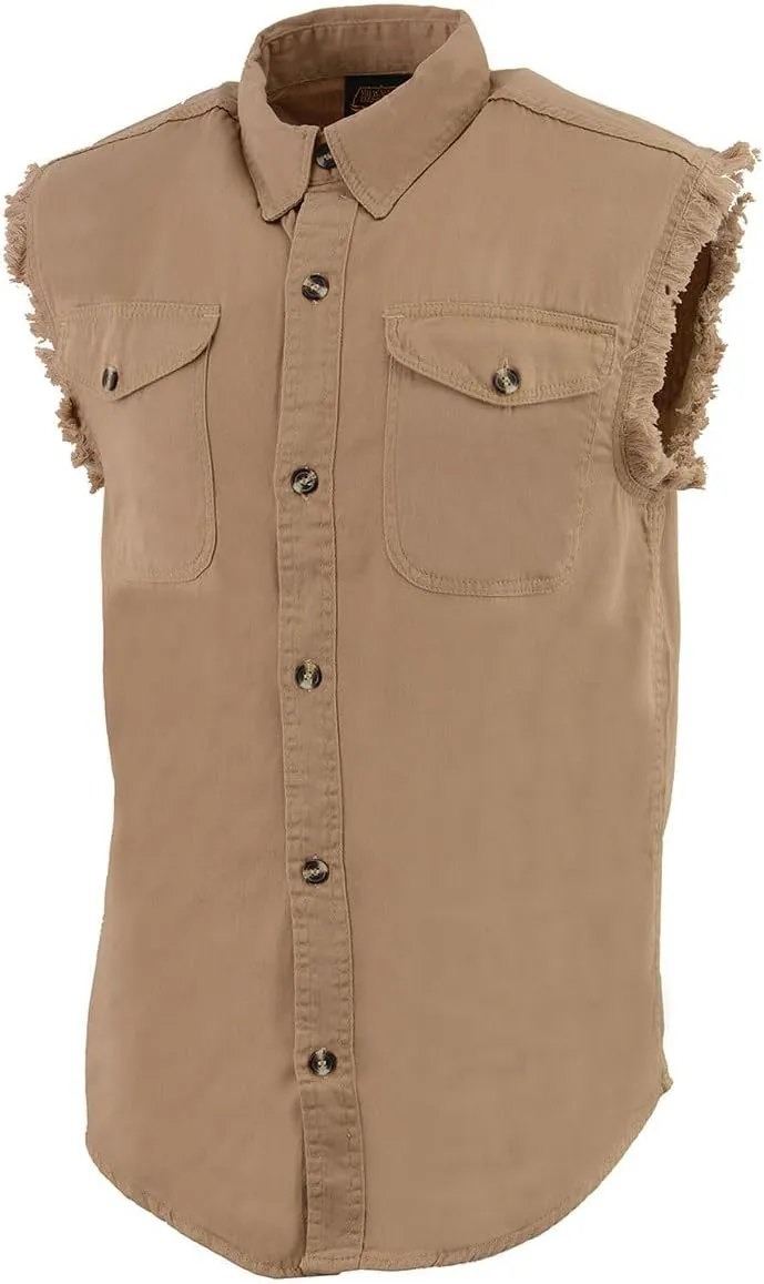 Milwaukee Leather DM1002 Men's Black Lightweight Denim Shirt with Frayed Cut Off Sleeveless