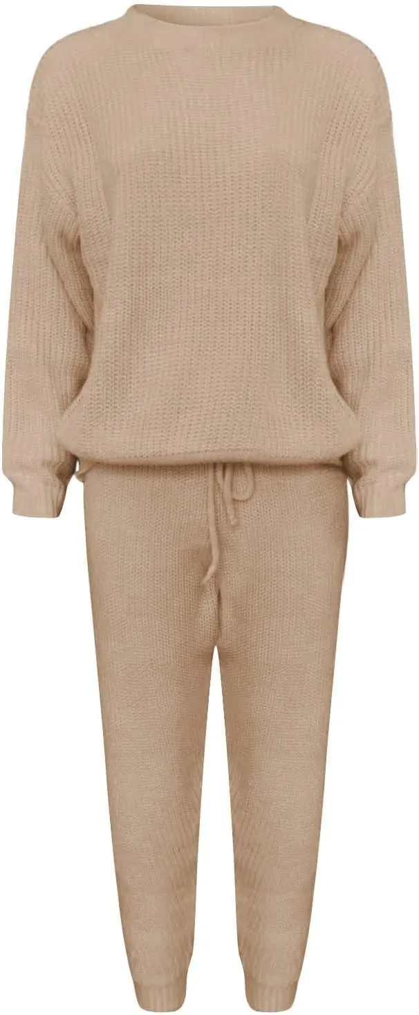 Miyaomn Casual Ribbed Knit Sets for Women 2 Piece Outfit Long Sleeve Pullover Sweater Top and Drawstring Long Pants Sweatsuit