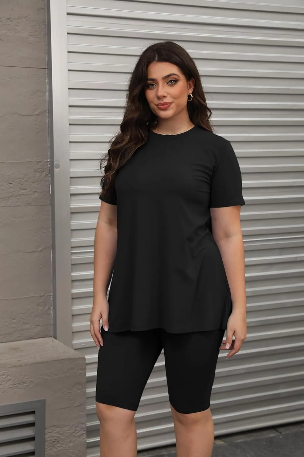 Mrskoala Women Plus Size 2 Piece Outfits Casual Shorts Sets Summer Tshirts Shorts Sweatsuits