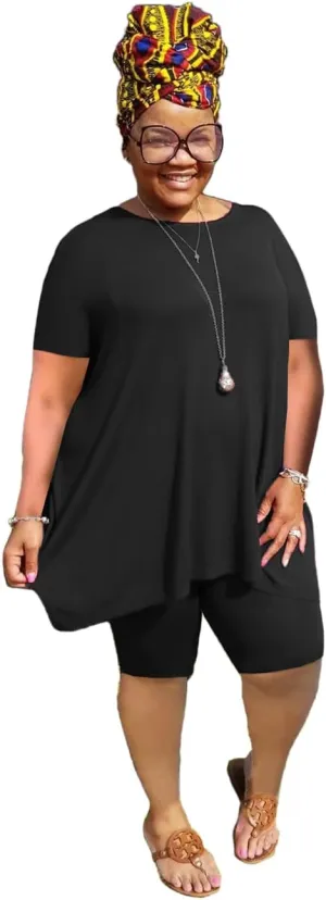 Mrskoala Women Plus Size 2 Piece Outfits Casual Shorts Sets Summer Tshirts Shorts Sweatsuits