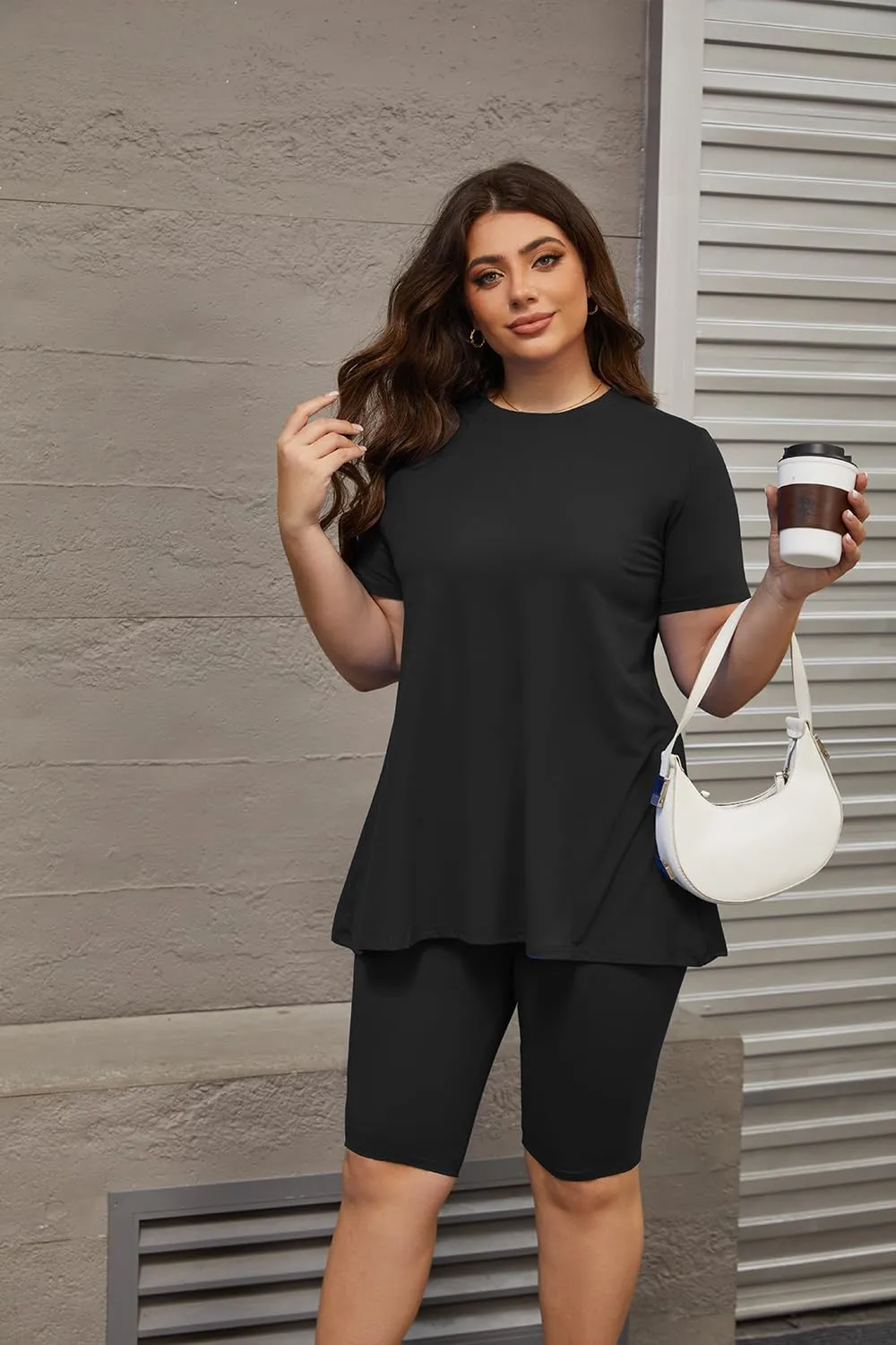 Mrskoala Women Plus Size 2 Piece Outfits Casual Shorts Sets Summer Tshirts Shorts Sweatsuits
