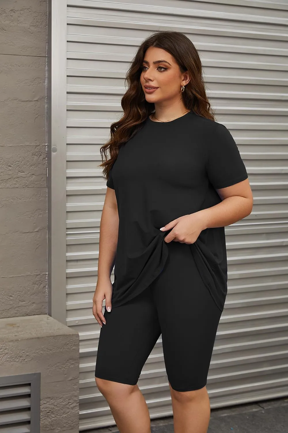 Mrskoala Women Plus Size 2 Piece Outfits Casual Shorts Sets Summer Tshirts Shorts Sweatsuits