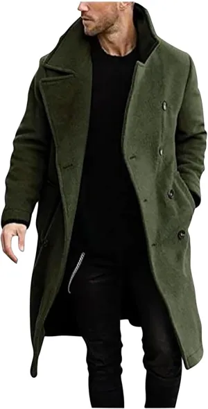 Muscularfit Trench Coat Men Waterproof Single-Breasted Windbreaker Jackets Fashion Lapel Neck Solid Winter Outerwear Jacket