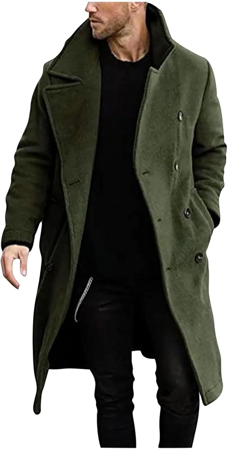 Muscularfit Trench Coat Men Waterproof Single-Breasted Windbreaker Jackets Fashion Lapel Neck Solid Winter Outerwear Jacket