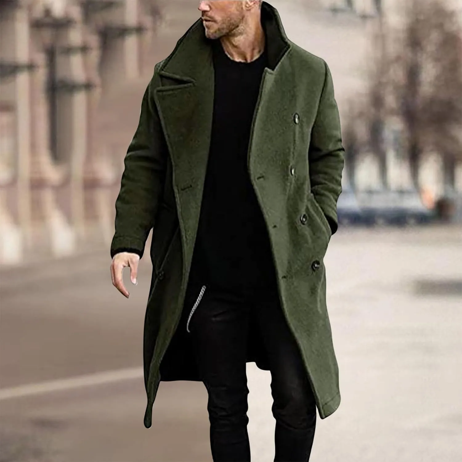 Muscularfit Trench Coat Men Waterproof Single-Breasted Windbreaker Jackets Fashion Lapel Neck Solid Winter Outerwear Jacket