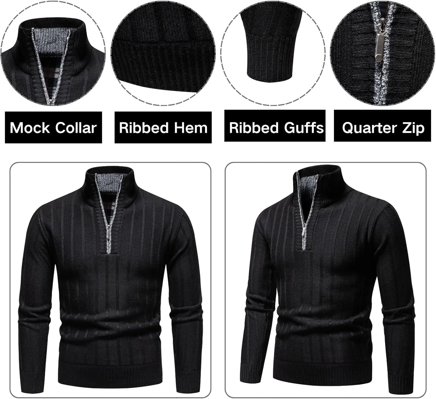 Mylldey Quarter Zip Sweater Men's Pullover Sweaters Knit Long Sleeve Sweater Mens