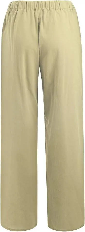 NATHGAM Women Cotton Linen Pants Summer Casual Lightweight Palazzo Trousers Trendy Wide Leg Flowy Loose Fit Drawstring Pants